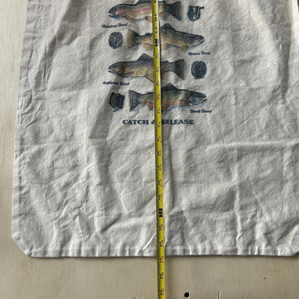 Vintage G.H. Bass & Co. Natural Canvas Drawstring Bag Catch & Release Trout - Picture 5 of 7